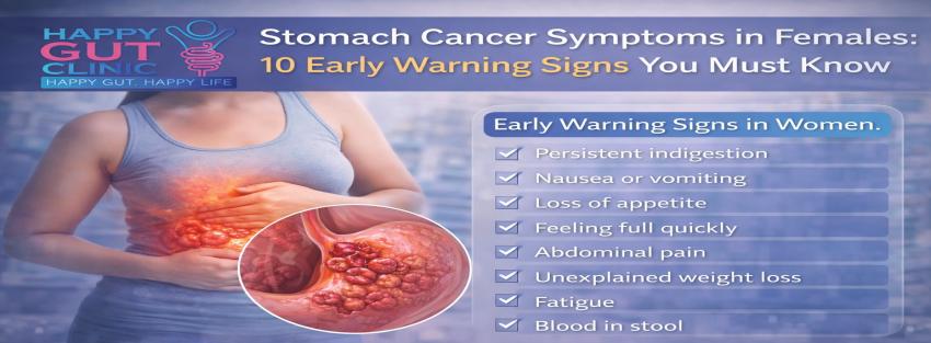 Stomach cancer symptoms in females including gas, acidity, bloating and hormonal changes