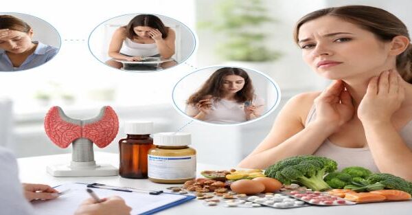 Symptoms of thyroid disorders in women including weight gain and fatigue