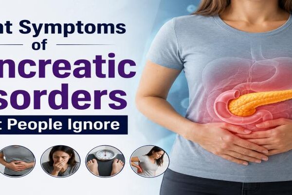 Dr. Jayadatt Pawar explaining the silent symptoms of pancreatic disorders, including upper abdominal pain, unexplained weight loss, jaundice, digestive problems, and fatigue.